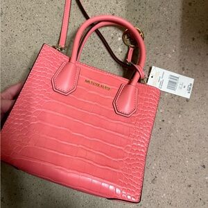Michael Kors Coral Croc-Embossed Satchel